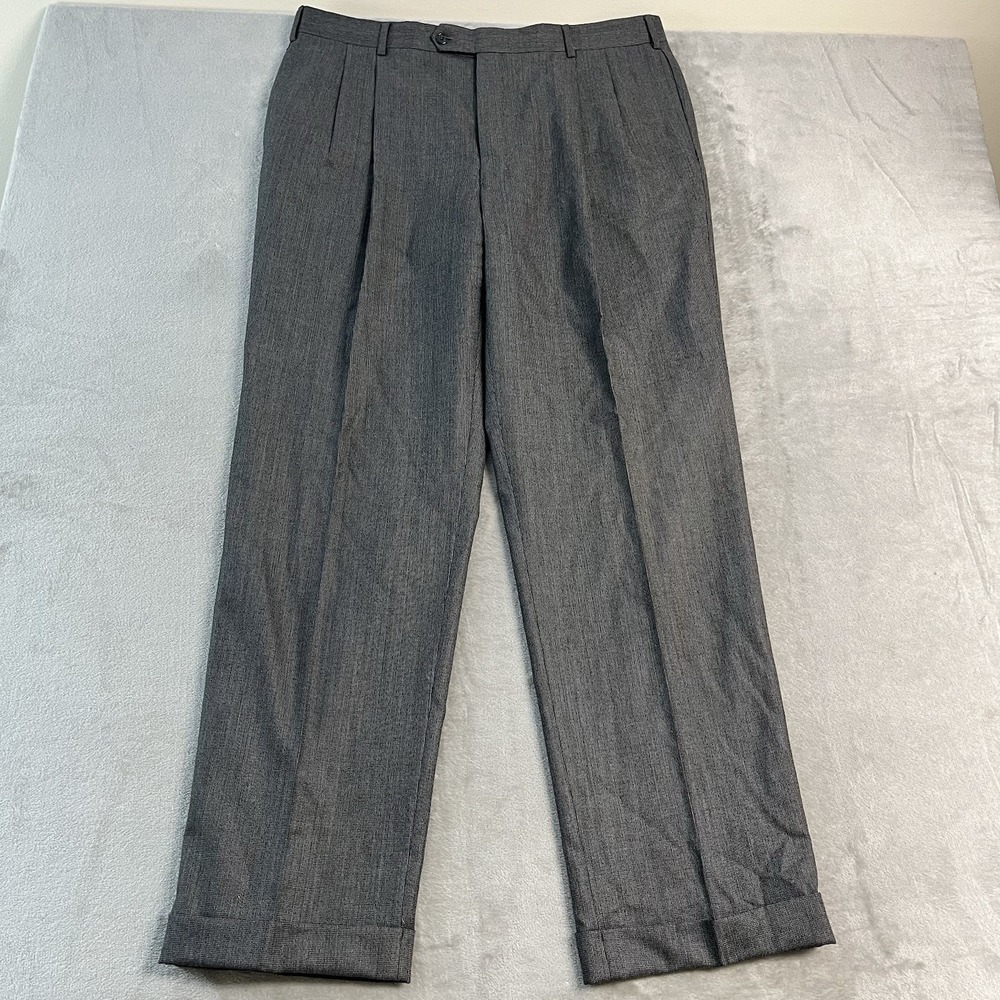 Jos. A. Bank Gray Micro Houndstooth Wool Pleated Dress Pants Mens 38R (37x33)